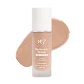 No7 Restore & Renew Calico bottle showing buildable coverage for radiant skin