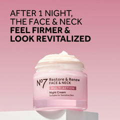 No7 Restore & Renew night cream label visible, signaling premium anti-aging hydration.