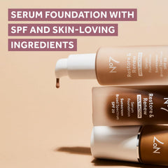 No7 Restore & Renew Honey shade on skin shows radiant finish with SPF 20.