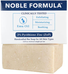 Noble Formula bar soap packshot highlighting 2% ZnP for daily cleansing.