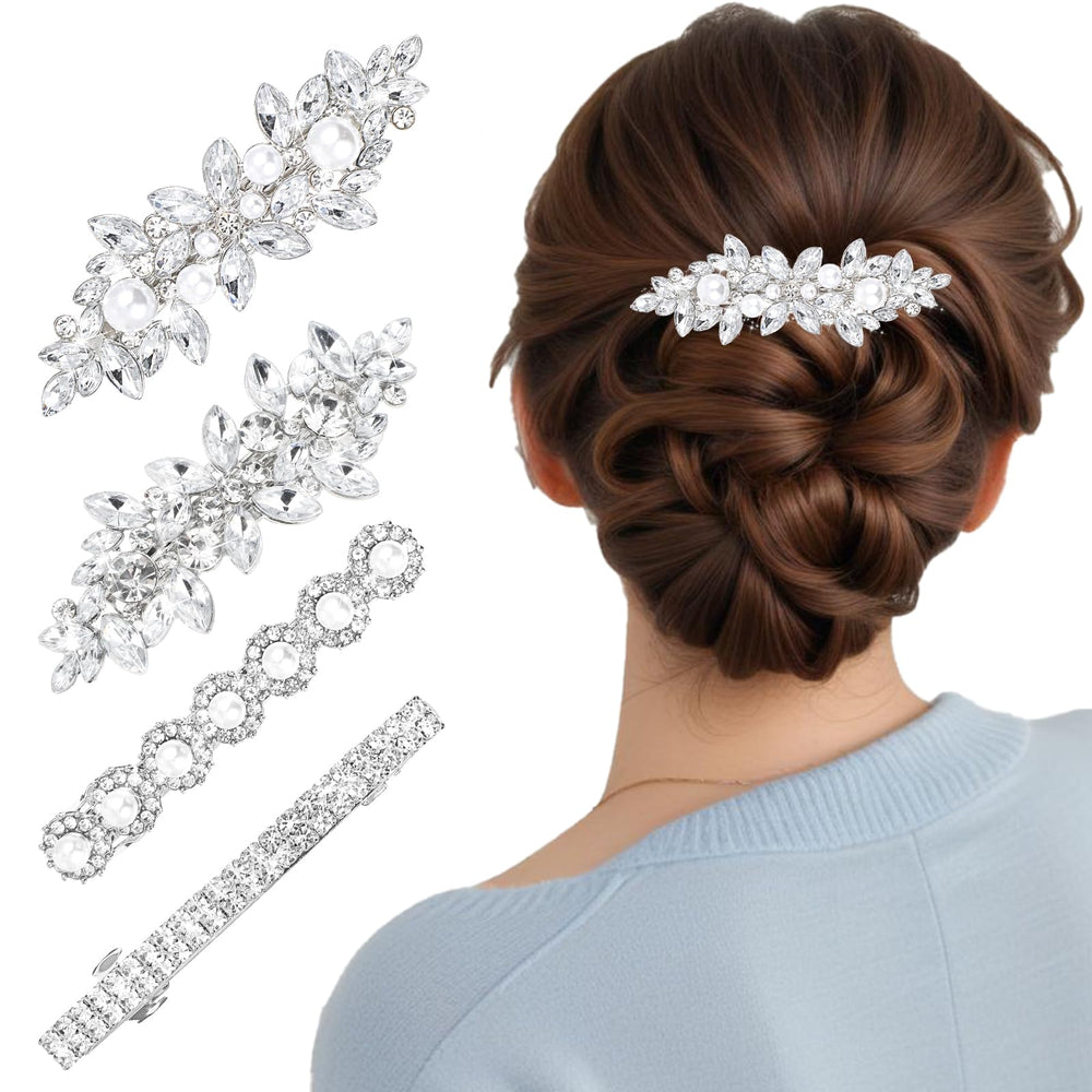 Nogeqi silver flower crystal clip closeup highlighting sparkling detail for wedding day styling