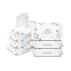 Nolla nose and face wipes unscented packaging closeup for quick, gentle baby cleanup