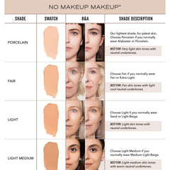 No Makeup Makeup foundation swatch on fair skin demonstrates undertone adaptability and brightness.