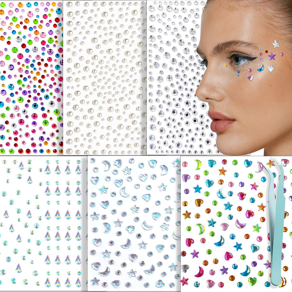 NOOEPC face gems stickers sheet shows colorful rhinestones for festival makeup.