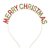 Noonhorse Merry Christmas headband closeup with red-green-gold rhinestones for festive sparkle.