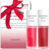 Nooni lip oil set Applecherry bottle close-up, silky hydration and hint of color