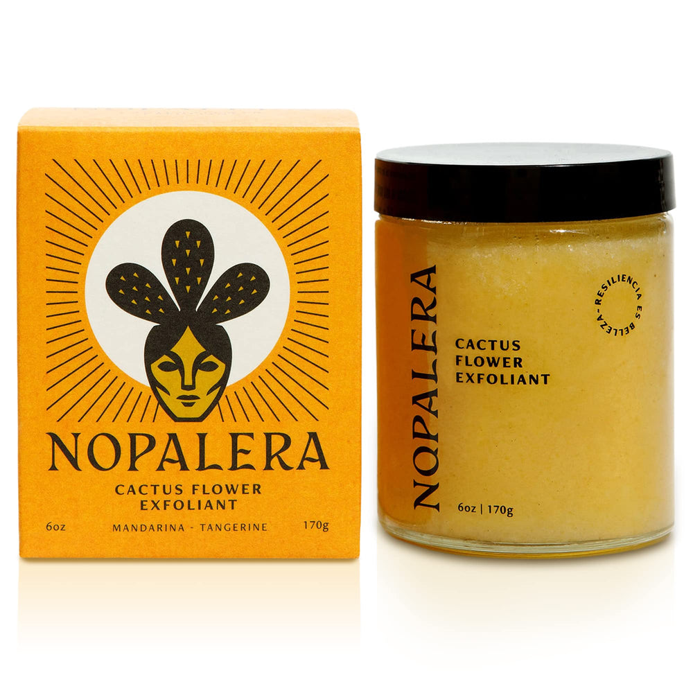 Nopalera Mandarina body polish jar closeup showing creamy texture for hydrated skin.