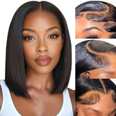 Nopxam Bob Wig 12-inch front view highlights natural hairline and 180% density for a full, realistic look.