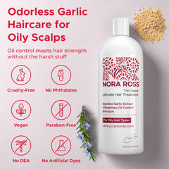 Nora Ross clarifying shampoo rosemary infusion close-up highlights cleansing action