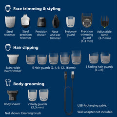 Norelco Multigroom 9000 beard trim for precise facial shaping and stubble control.