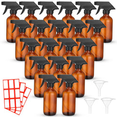Norme 24-pack brown glass spray bottles close-up with leak-proof caps for DIY cleaning