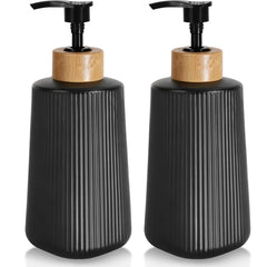 Nortsa Miira black glass dispenser pair on counter for a tidy bathroom aesthetic