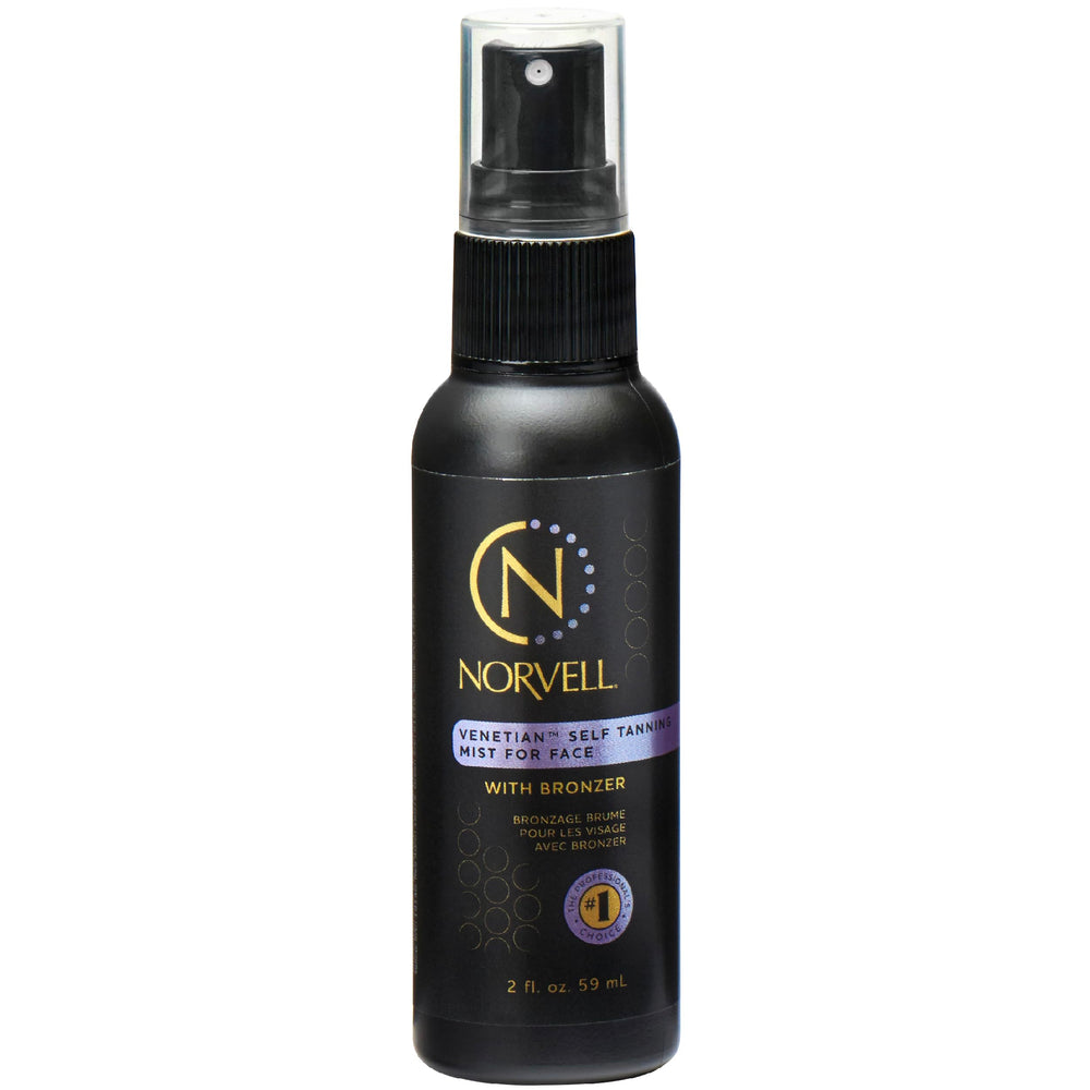 Norvell face self-tanner bottle shown for precise facial bronzing and easy at-home application.