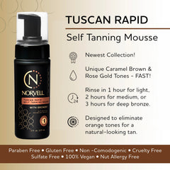 Norvell Tuscan Rapid Self-Tanning Mousse foam closeup showing velvety texture for smooth application.