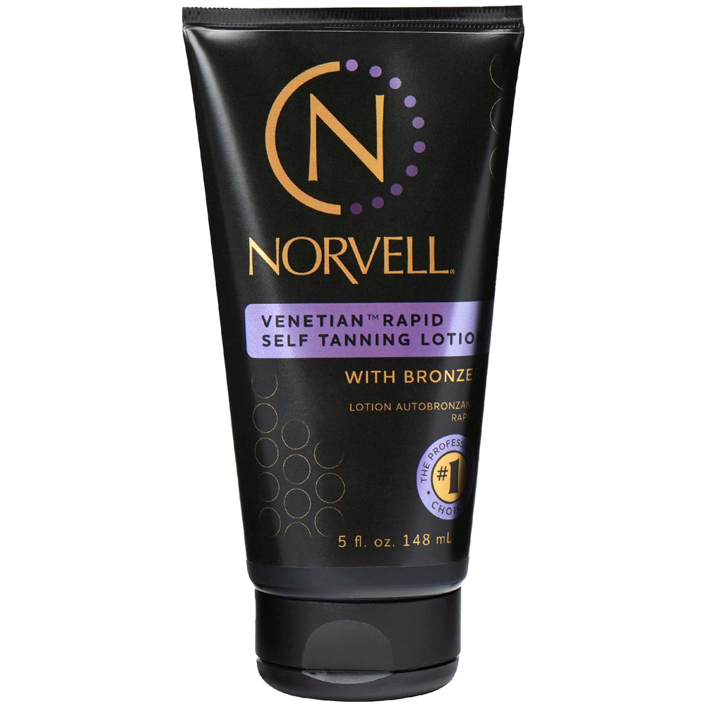Norvell Venetian Rapid Self Tanner bottle shows a natural bronze color for easy, streak-free results.