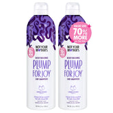 Not Your Mother's Plump for Joy dry shampoo bottle 2-pack with instant oil absorption.