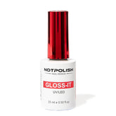 Notpolish Gloss-It bottle front demonstrates a clear top coat delivering long-lasting salon shine.