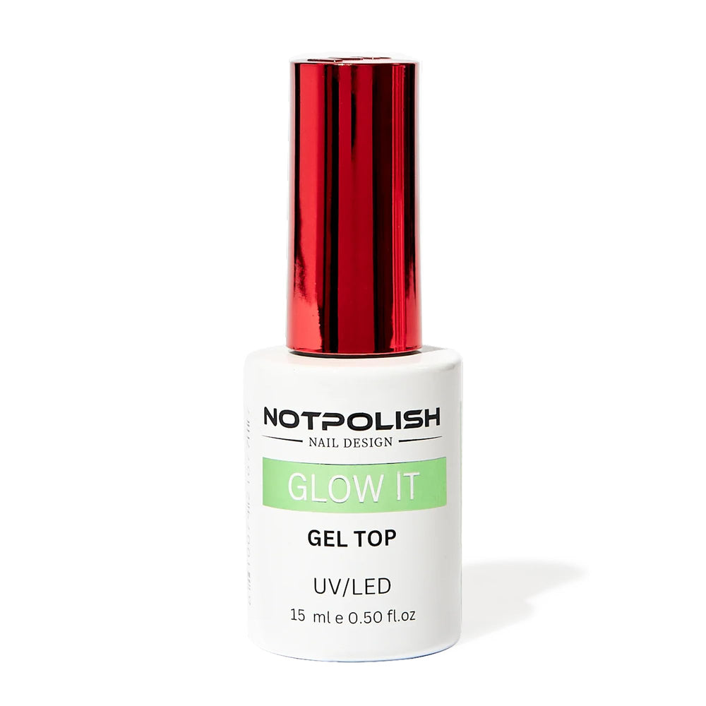 Notpolish Glow-It Gel Top Coat glow-in-the-dark effect enhances long-lasting nail art.