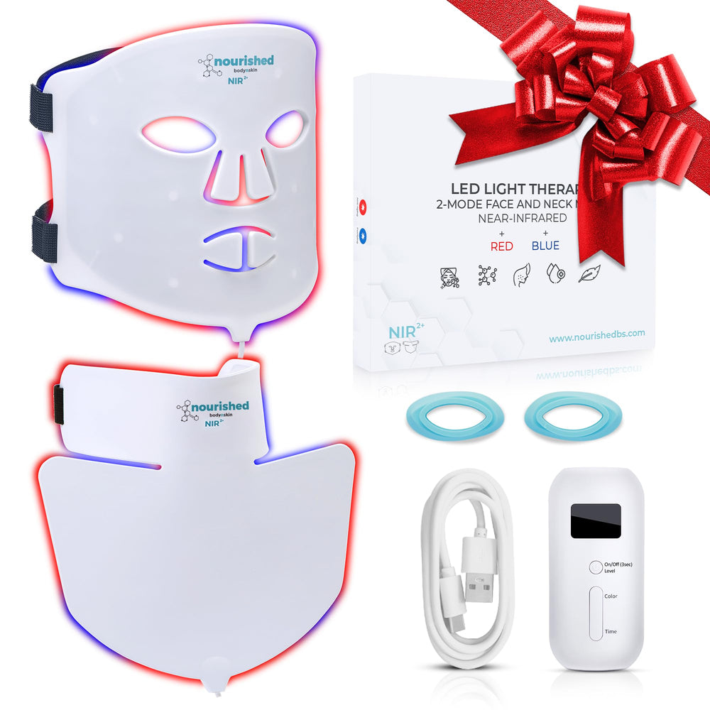 Nourished Bodynskin LED face mask front view highlights full coverage for targeted rejuvenation.