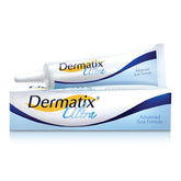 NOUVOS Dermatix Ultra bottle close-up shows scar-care packaging for daily use.