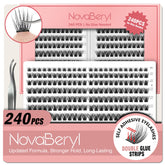 NovaBeryl self-adhesive lash clusters packaging shows easy at-home setup