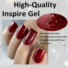 NovaCharm burgundy glitter nails being polished for a festive, eye-catching look.