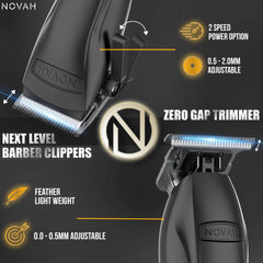 Novah Grooming cordless barber clippers with LED display guiding speed and power.