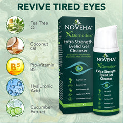 NOVEHA Demodex Gel Cleanser texture close-up shows creamy, gentle cleansing