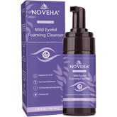 NOVEHA eyelid foaming cleanser bottle close-up for daily eye hygiene