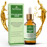 NOVEHA Stye Relief Serum bottle shows a soothing, portable eyelid care solution.