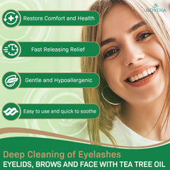 NOVEHA wipes applied to eyelid area; effective daily cleansing without irritation.