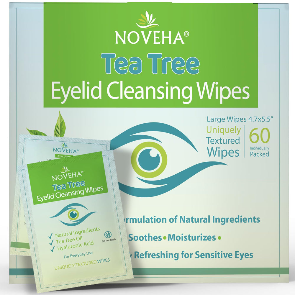 NOVEHA tea tree eyelid wipes pack for safe daily eye hygiene