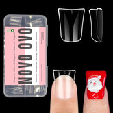 NOVO OVO Duck Feet Nails closeup—clear full-coverage tips for DIY manicures