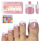 NOVO OVO press-on toenails with white French tip for quick, chic pedicure.