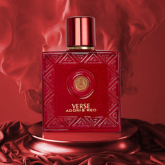 NovoGlow Verse Adonis Red notes graphic highlights fruity and woody profile.