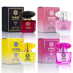 NovoGlow Verse Golden Crystal bottle on vanity for daily confidence and floral freshness.