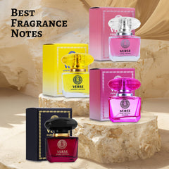 NovoGlow Verse Pink Crystal bottle highlights fresh daytime wear and soft floral notes.