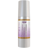 NOW Foods Hyaluronic Acid Serum bottle pump closeup for daily hydration and fine line care.