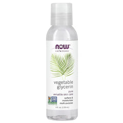 NOW Foods Vegetable Glycerin 4oz bottle close-up for skin care and DIY use