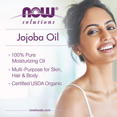 NOW Foods Jojoba Oil pour shows versatile use on face and body.