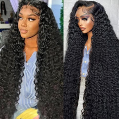 Nsvnsv 30 inch deep wave lace front wig with natural parting for versatile styling.