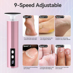 NUAKENE 360-degree rotating head closeup demonstrates effortless foot polishing.