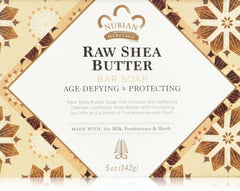 Nubian Heritage Raw Shea & Myrrh bar soap pack shot for affordable everyday cleansing.