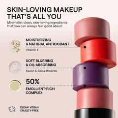 Nudestix Nudies Blush Stick built-in brush provides precise application on cheeks and lips.