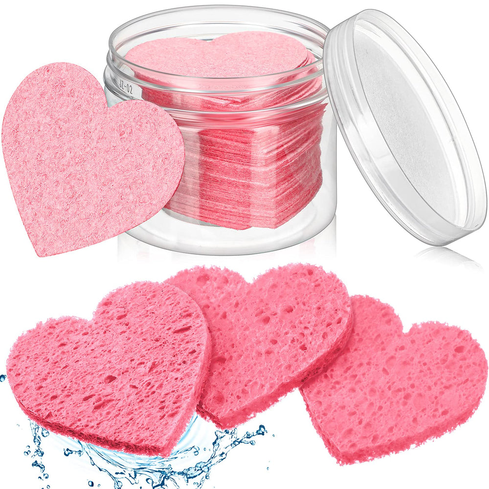 Nuenen heart shaped sponges in pink container show portable cleansing for home and salon routines