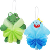 Nuenen kids loofahs shark-face for playful bath time exfoliation.