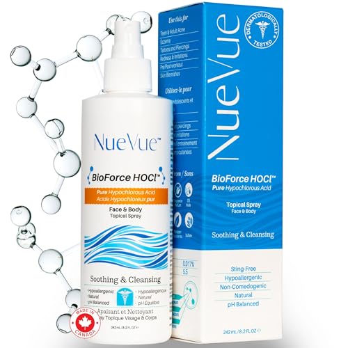 NueVue BioForce HOCl spray face application delivers a gentle, even refresh