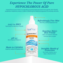 NueVue BioForce HOCl spray used for piercing aftercare soothing delicate areas