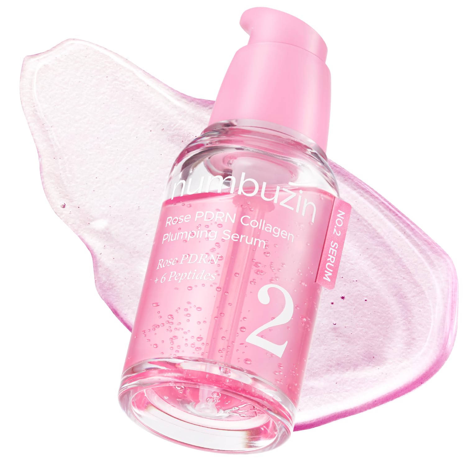 Numbuzin No.2 Serum bottle highlights Rose PDRN for hydrating glow.