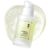 Numbuzin No.5 Serum bottle closeup showing clear gel texture for quick absorption.